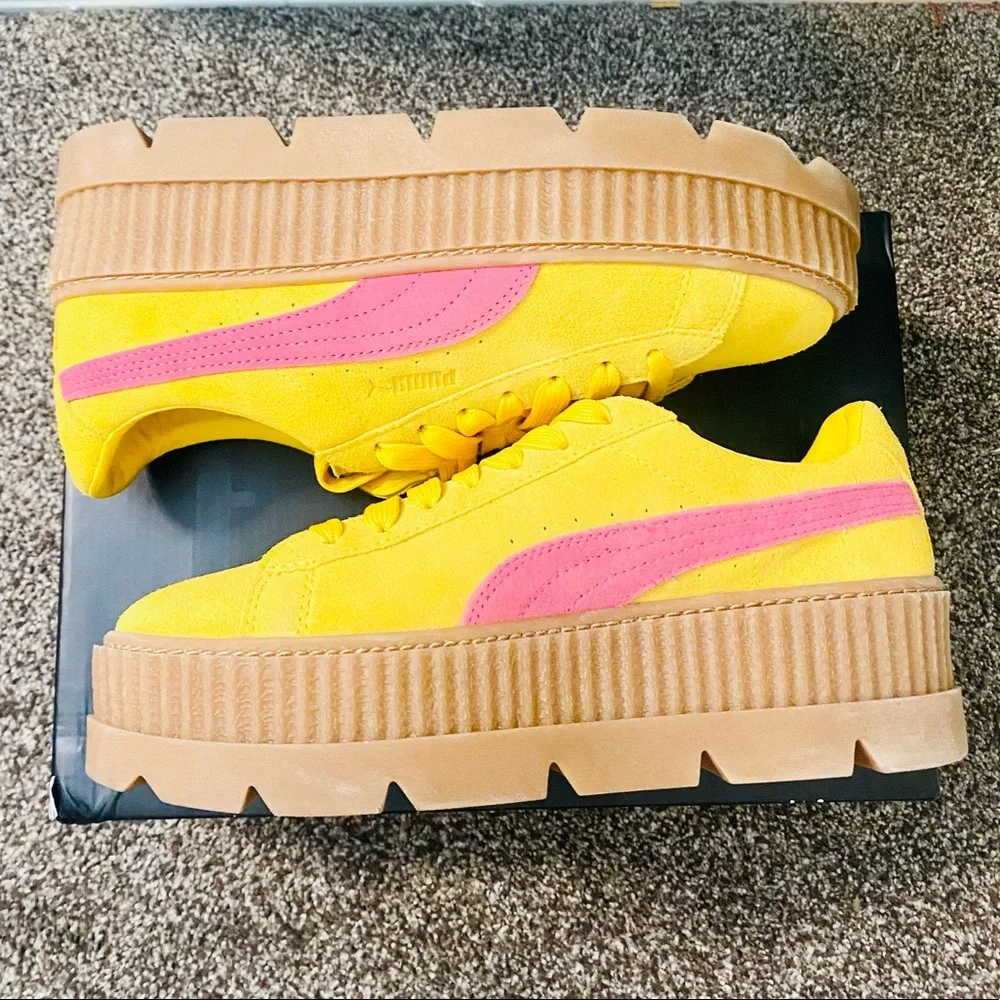 NIB Puma X Fenty Yellow & Pink Suede Cleated Creeper Sneakers